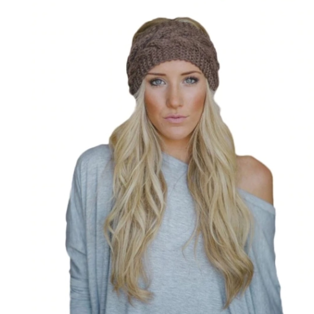 Braided taupe knit headband
